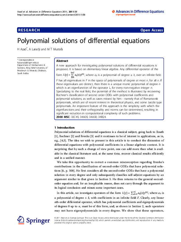 (PDF) Polynomial solutions of differential equations