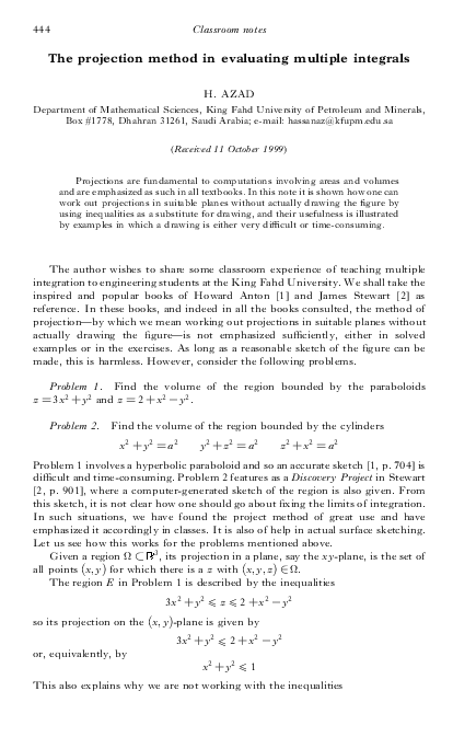 (PDF) The projection method in evaluating multiple integrals | Hassan ...