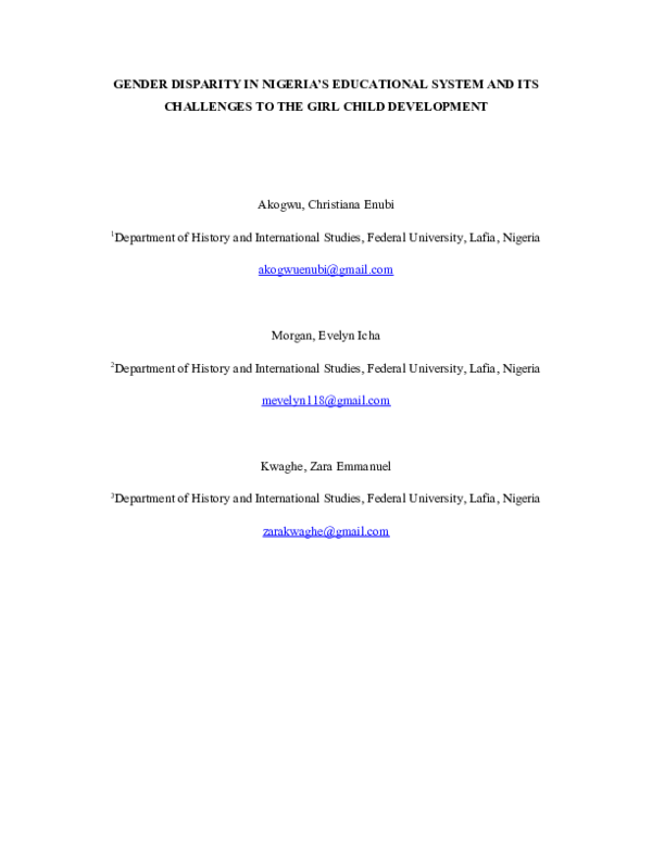 (DOC) GENDER DISPARITY IN NIGERIA'S EDUCATIONAL SYSTEM AND ITS ...
