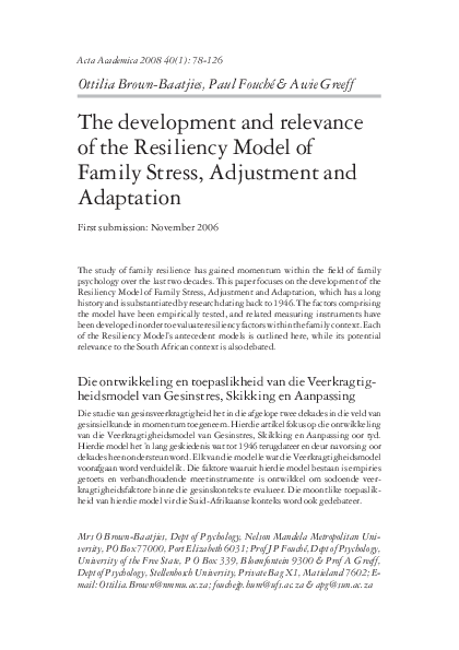(PDF) The development and relevance of the Resiliency Model of Family ...
