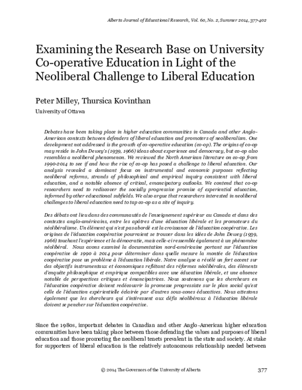 (PDF) Examining the Research Base on University Co-operative Education ...