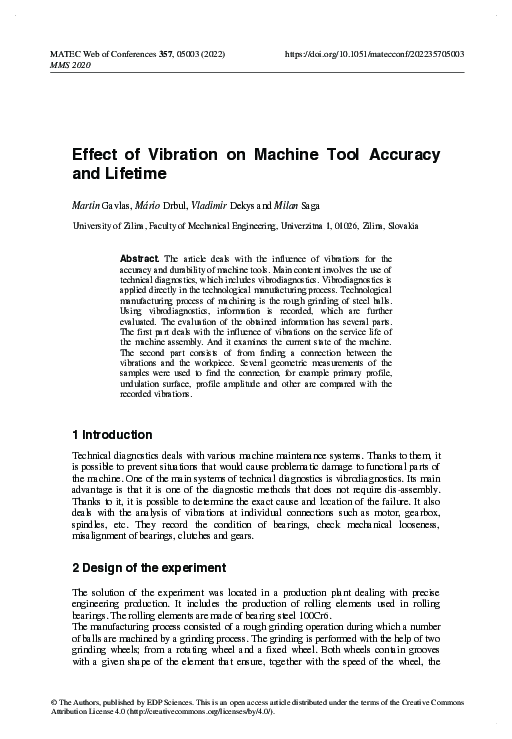 (PDF) Effect of Vibration on Machine Tool Accuracy and Lifetime