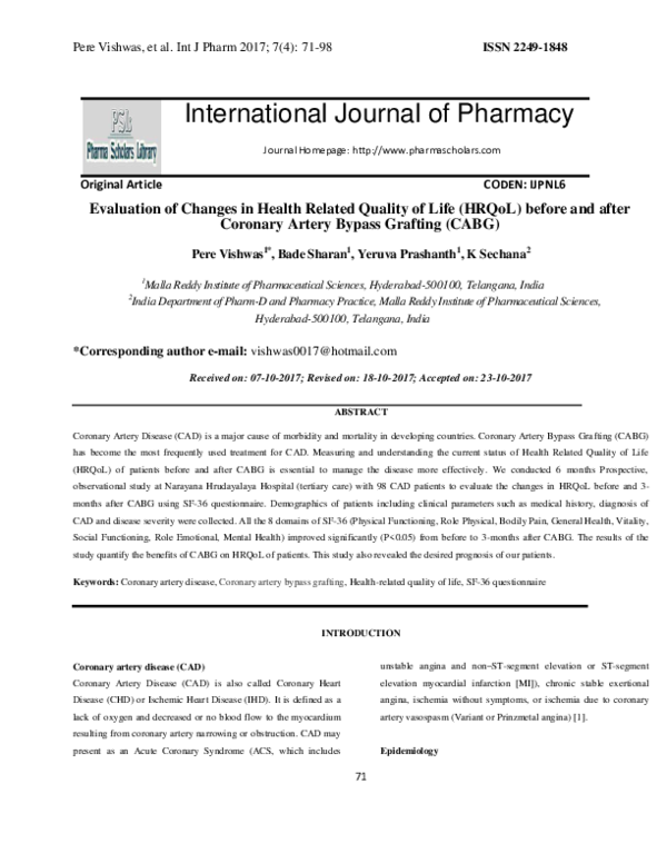 (PDF) Evaluation of Changes in Health Related Quality of Life (HRQoL ...