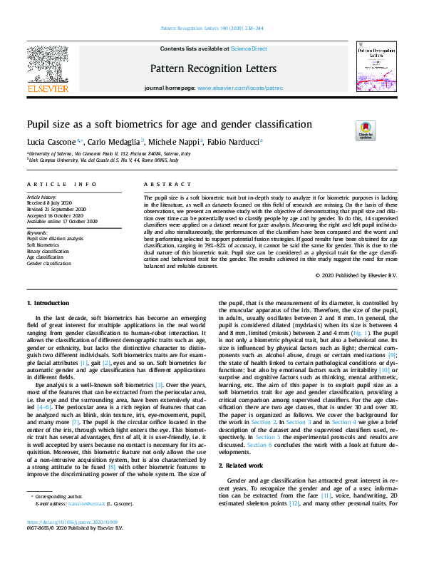 (PDF) Pupil size as a soft biometrics for age and gender classification