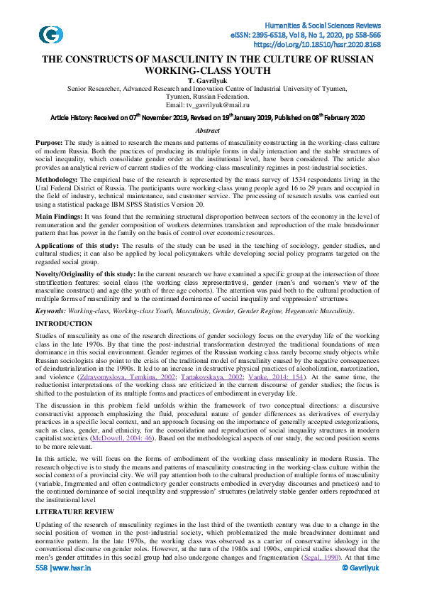 (PDF) The Constructs of Masculinity in the Culture of Russian Working ...