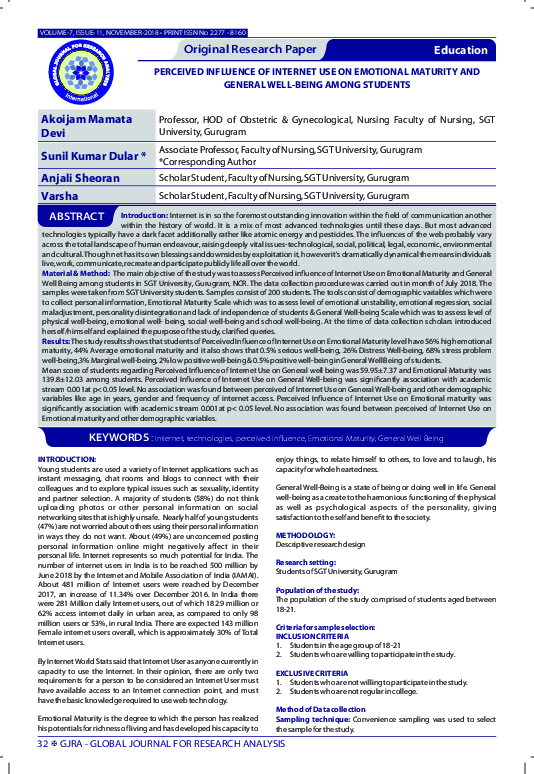 (PDF) Perceived Influence of Internet Use on Emotional Maturity and ...