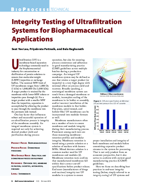 (PDF) Integrity testing of ultrafiltration systems for ...