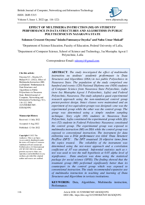 (PDF) EFFECT OF MULTIMEDIA INSTRUCTION (MI) ON STUDENTS' PERFORMANCE IN ...