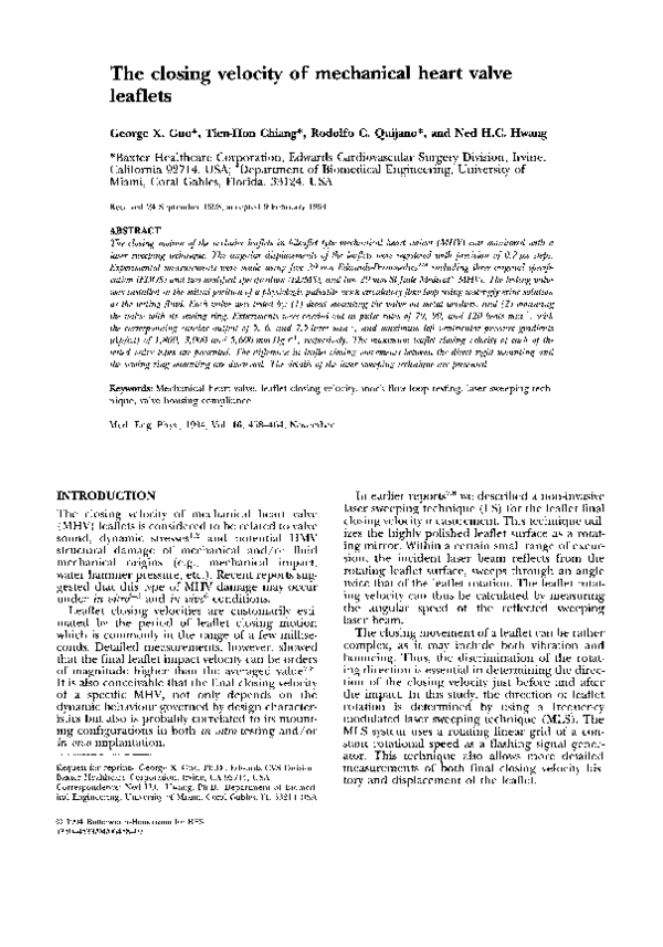 (PDF) The closing velocity of mechanical heart valve leaflets Tien