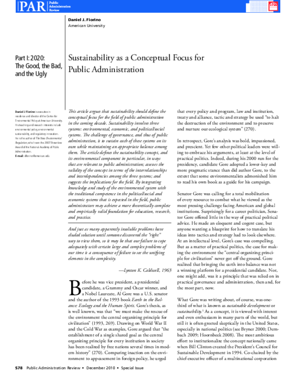 (PDF) Sustainability as a Conceptual Focus for Public Administration