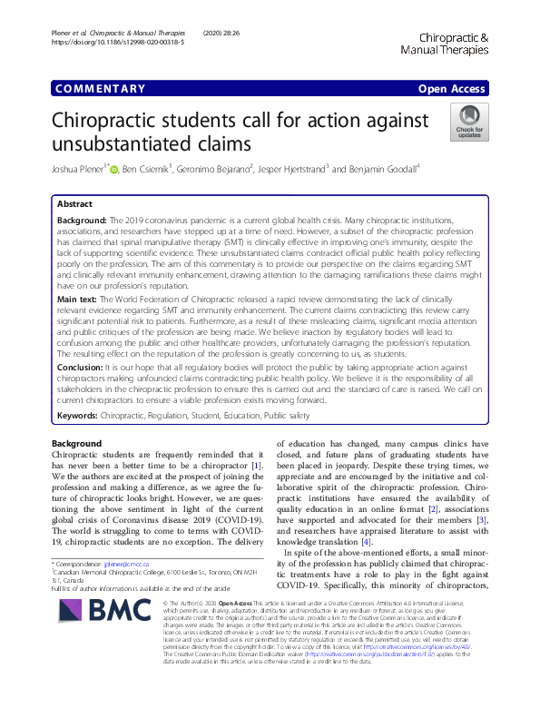 (PDF) Chiropractic students call for action against unsubstantiated claims