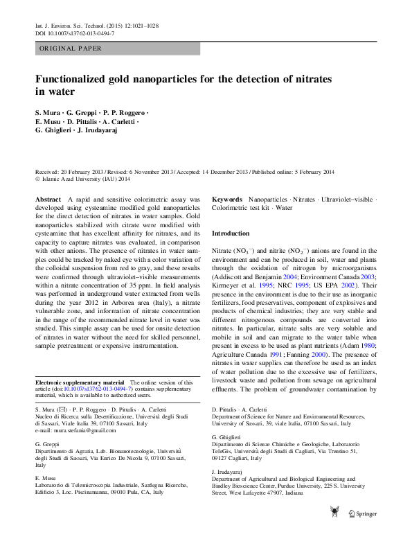 (PDF) Functionalized gold nanoparticles for the detection of nitrates ...