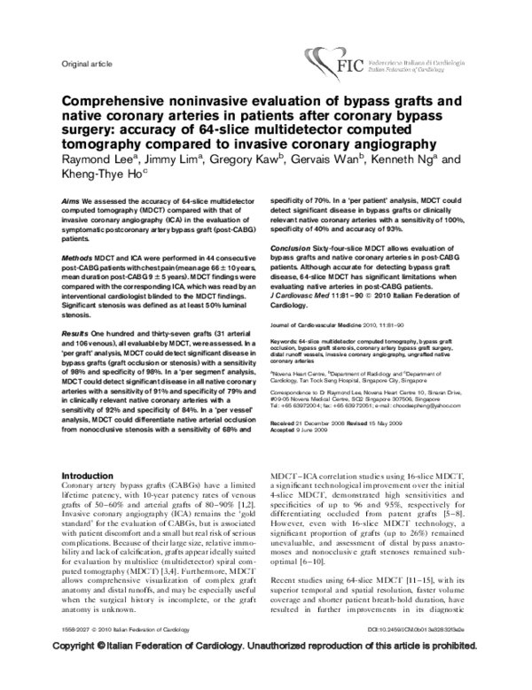 (PDF) Comprehensive noninvasive evaluation of bypass grafts and native ...