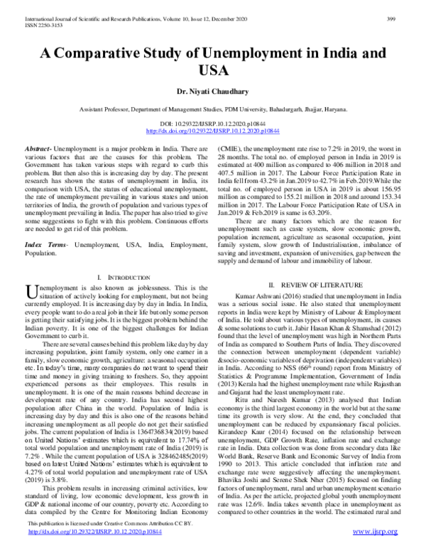 (PDF) A Comparative Study of Unemployment in India and USA