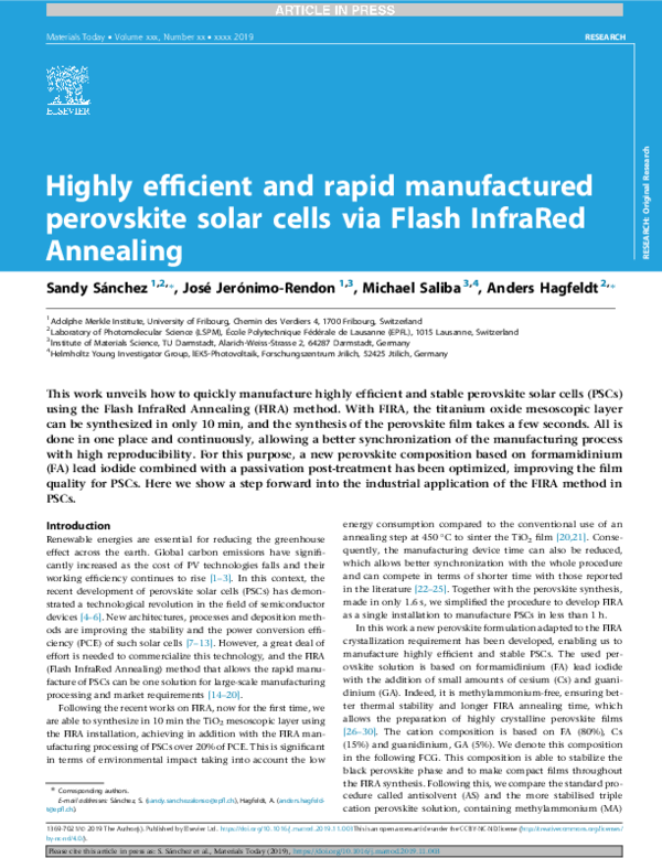 (PDF) Highly efficient and rapid manufactured perovskite solar cells ...