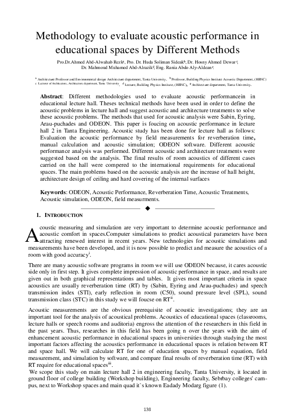 (PDF) Methodology to evaluate acoustic performance in educational ...