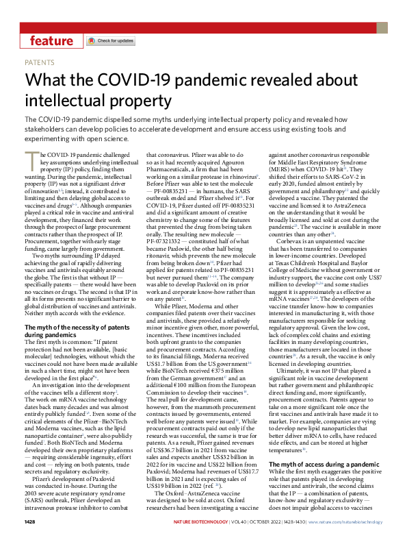 (PDF) What the COVID-19 pandemic revealed about intellectual property