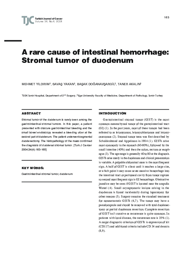 (PDF) A rare cause of intestinal hemorrhage: Stromal tumor of duodenum