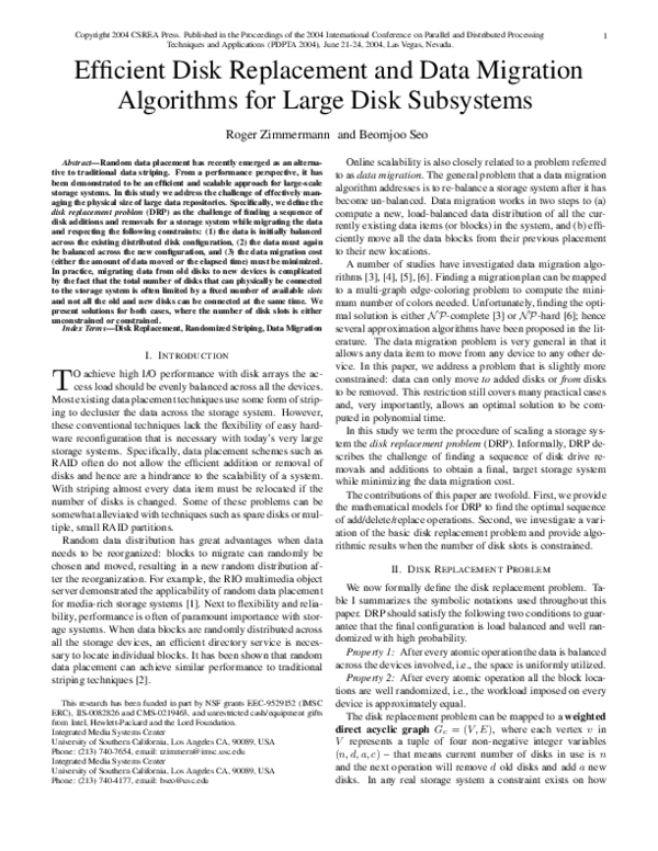 (PDF) Efficient disk replacement and data migration algorithms for ...
