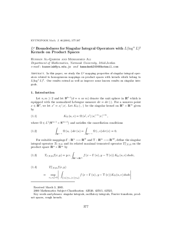 (PDF) Lp Boundedness for Singular IntegralOperators with (log ) Kernels ...