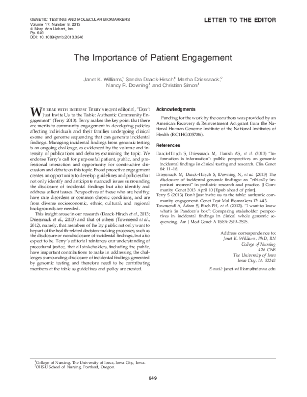 (PDF) The Importance of Patient Engagement