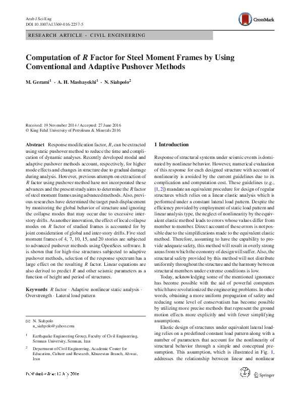 (PDF) Computation of R Factor for Steel Moment Frames by Using ...