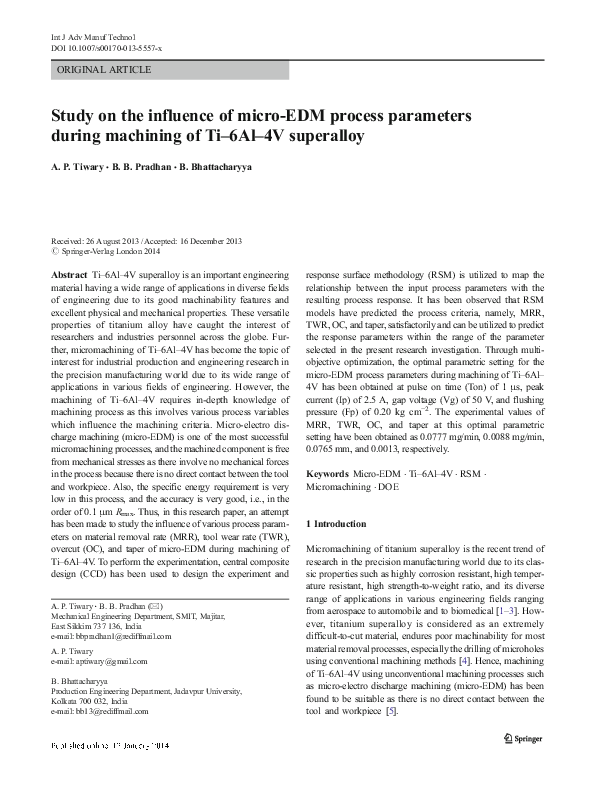 (PDF) Study on the influence of micro-EDM process parameters during ...