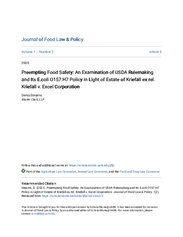 (PDF) Preempting Food Safety: An Examination of USDA Rulemaking and Its ...