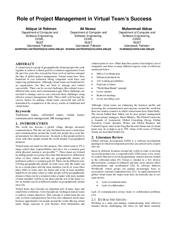 (PDF) Role of Project Management in Virtual Teams Success