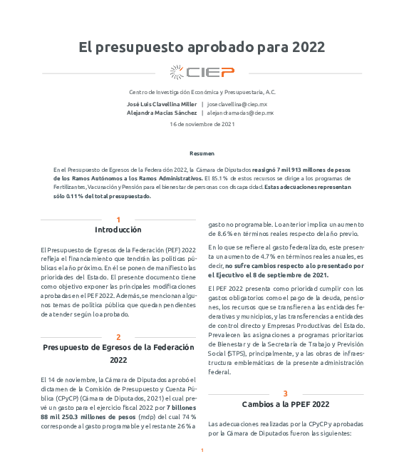 (PDF) El presupuesto aprobado para 2022