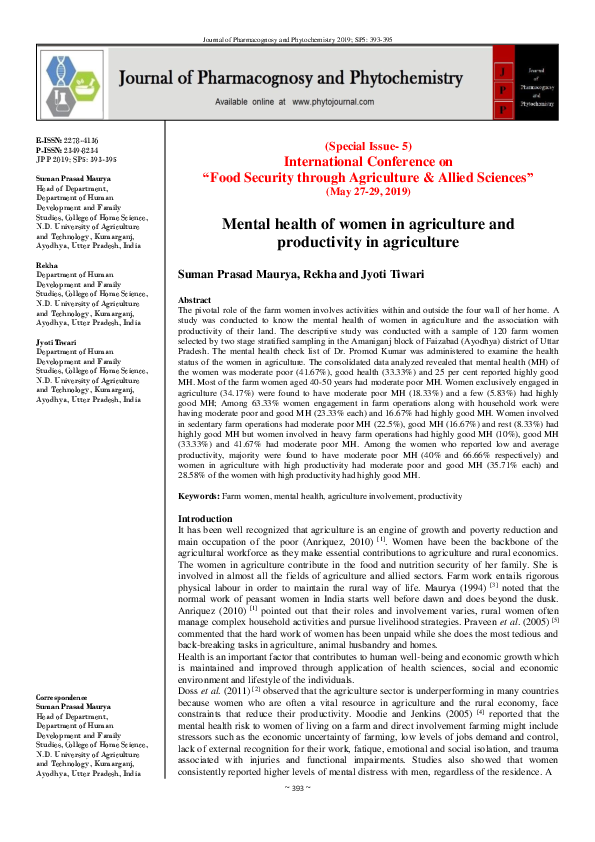 (PDF) Mental health of women in agriculture and productivity in agriculture
