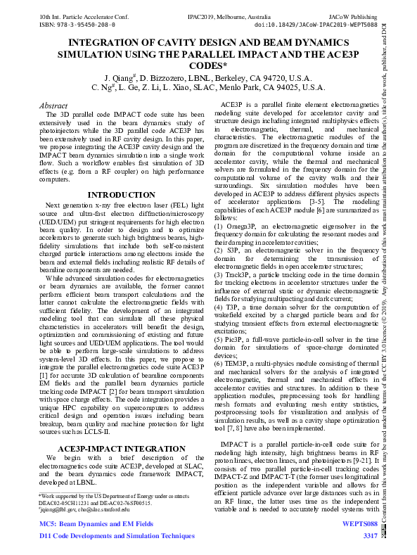 (PDF) Integration of Cavity Design and Beam Dynamics Simulation Using ...