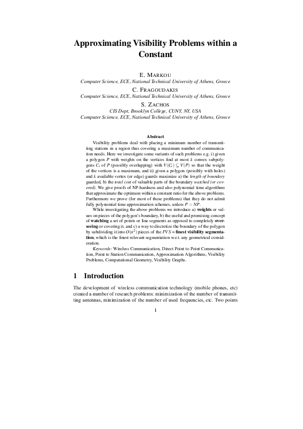(PDF) Approximating Visibility Problems within a constant