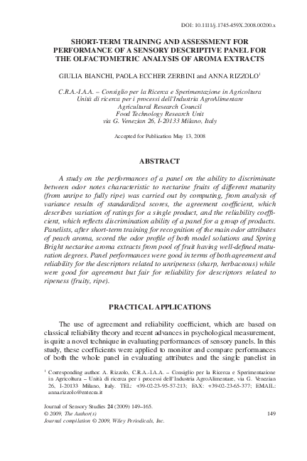 (PDF) Short-Term Training and Assessment for Performance of a Sensory ...