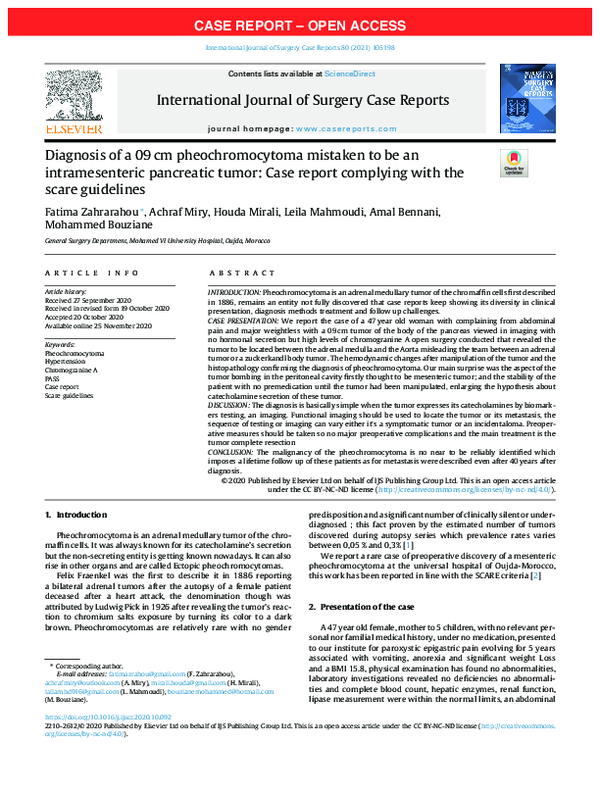 (PDF) Diagnosis of a 09 cm pheochromocytoma mistaken to be an ...