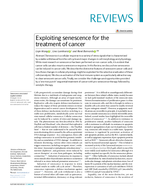 (PDF) Exploiting senescence for the treatment of cancer