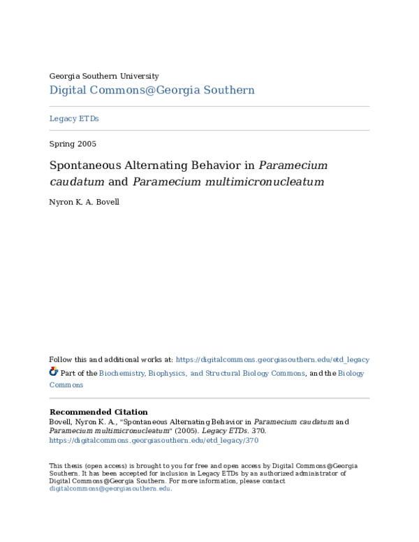 (PDF) Spontaneous Alternating Behavior in Paramecium caudatum and ...