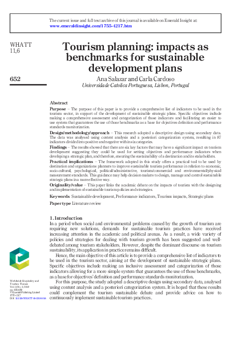 (PDF) Tourism planning: impacts as benchmarks for sustainable ...