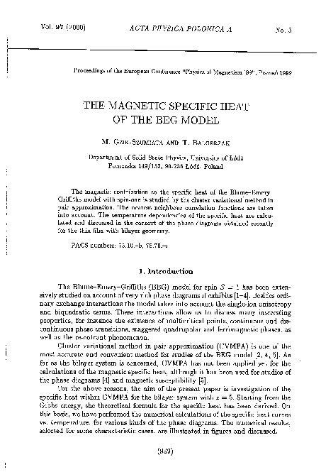 (PDF) The Magnetic Specific Heat of the BEG Model