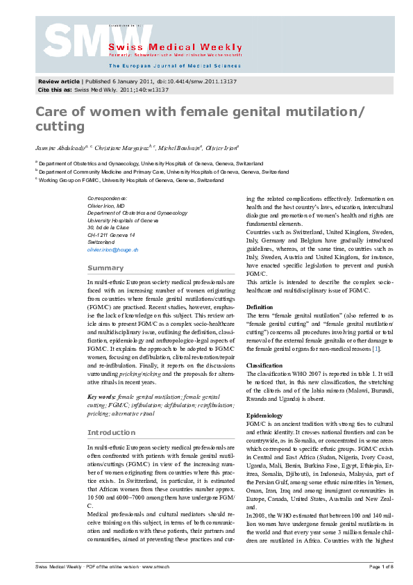 (PDF) Care of women with female genital mutilation/cutting