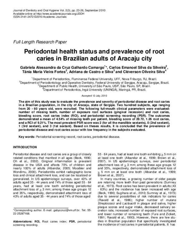 (PDF) Periodontal health status and prevalence of root caries in ...