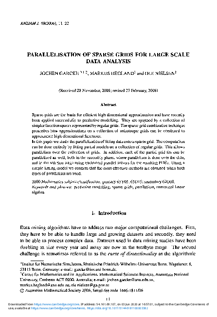 (PDF) Parallelisation of sparse grids for large scale data analysis