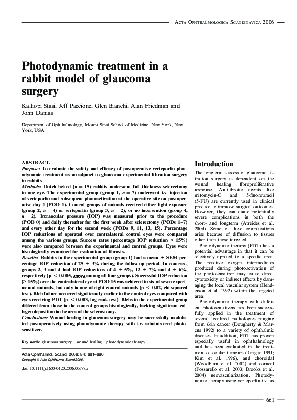 (PDF) Photodynamic treatment in a rabbit model of glaucoma surgery