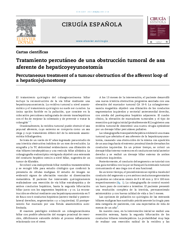 (PDF) Tratamiento percutáneo de una obstrucción tumoral de asa aferente ...