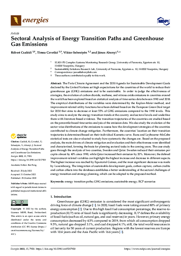 (PDF) Sectoral Analysis of Energy Transition Paths and Greenhouse Gas ...