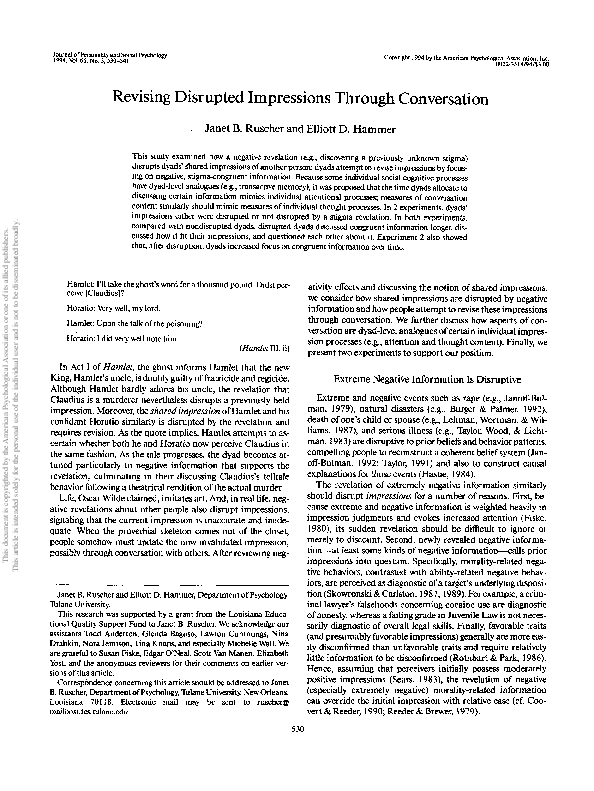 (PDF) Revising disrupted impressions through conversation