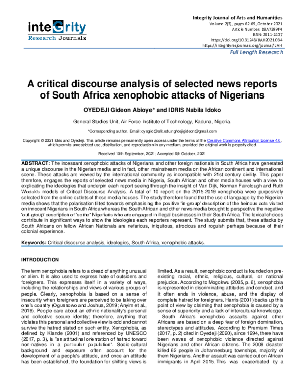 (PDF) A critical discourse analysis of selected news reports of South ...