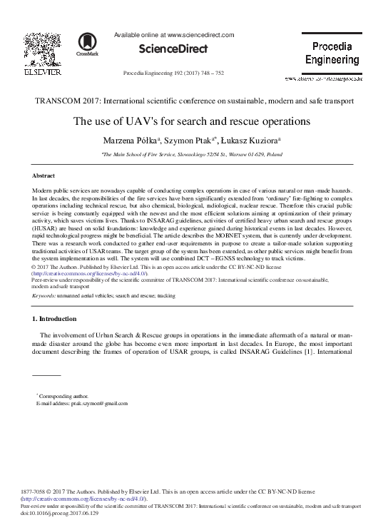 (PDF) The Use of UAV's for Search and Rescue Operations