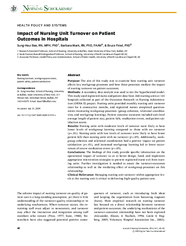 (PDF) Impact of Nursing Unit Turnover on Patient Outcomes in Hospitals