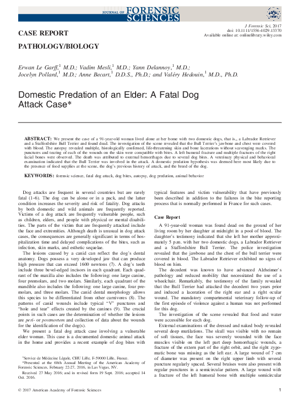 (PDF) Domestic Predation of an Elder A Fatal Dog Attack Case Valéry